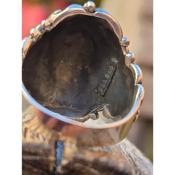 Vintage Solid Sterling Silver Oval Cabochon Ornate Ring & Earrings Set Ring SZ 8 - Picture 5 of 10